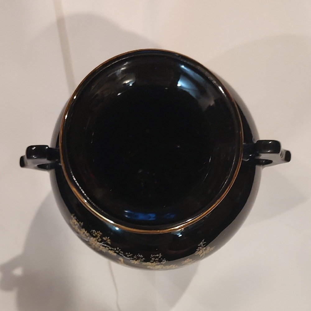 Vintage Japanese Black/Gold Double Handled Vase - Picture 2 of 3